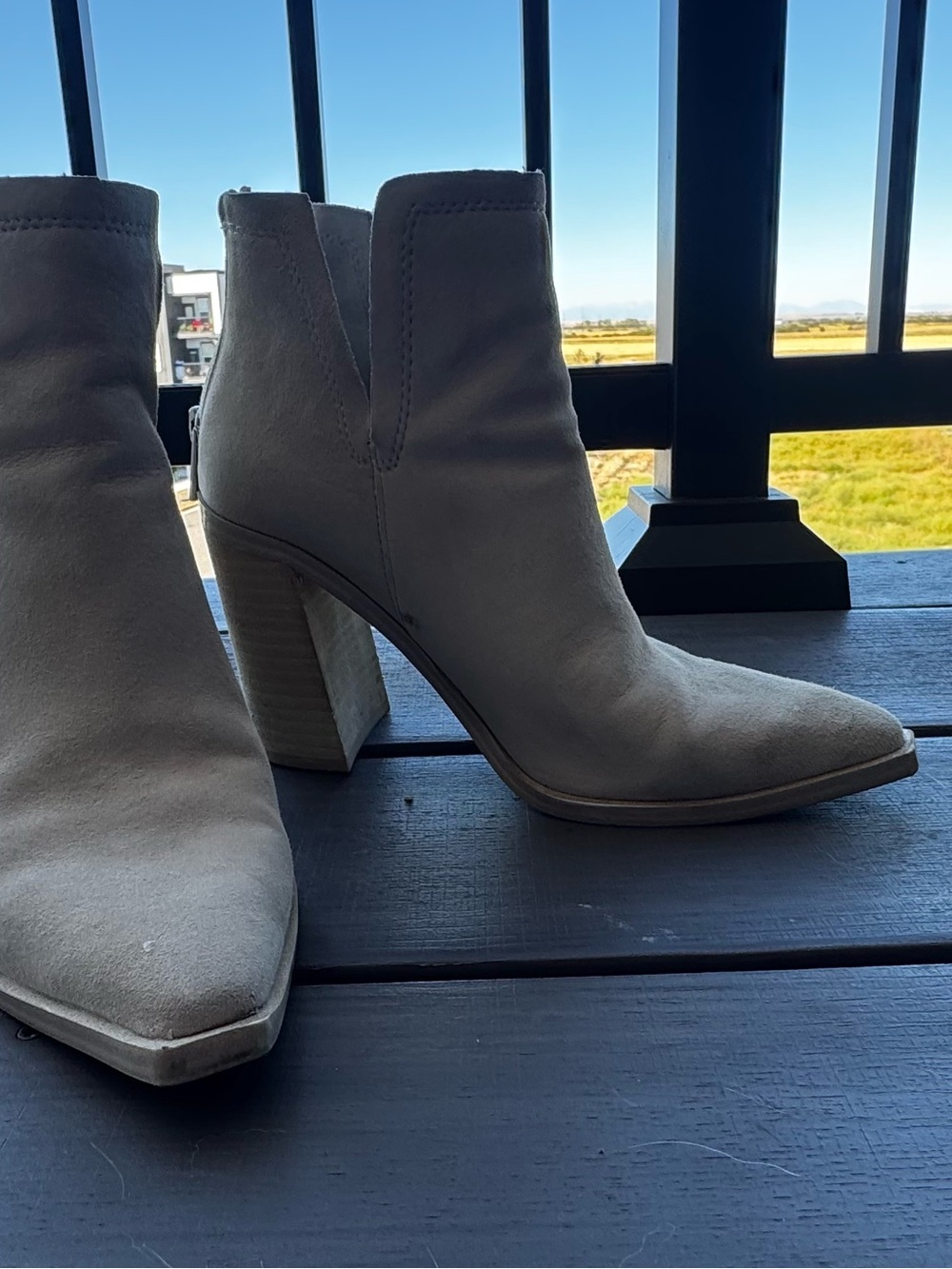 Steve Madden Light Tan Suede Pointed Toe Block Heel Ankle Boots